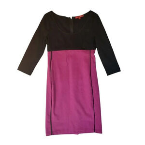 Narciso Rodriguez Dress Women Small Black & Mulberry 3/4 Sleeve Color Block Midi